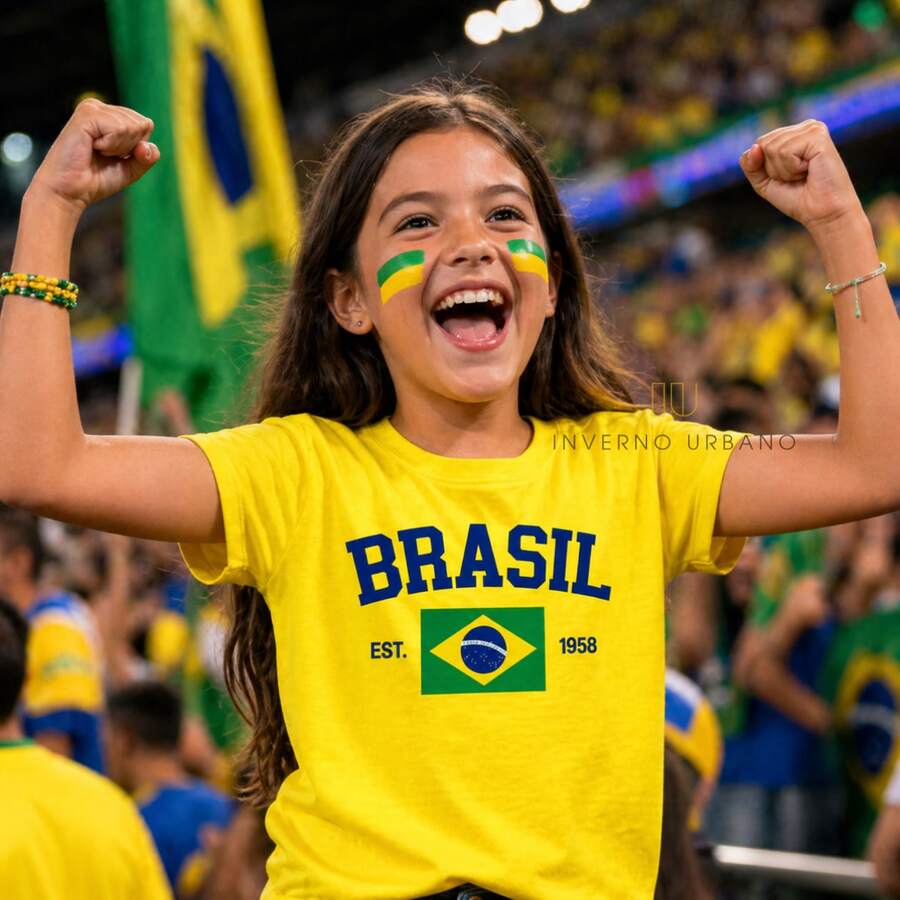 Brazil Youth World Cup T-Shirt For Kids, 100% Cotton, Unisex Fan Design - 黃色 - 查看 1