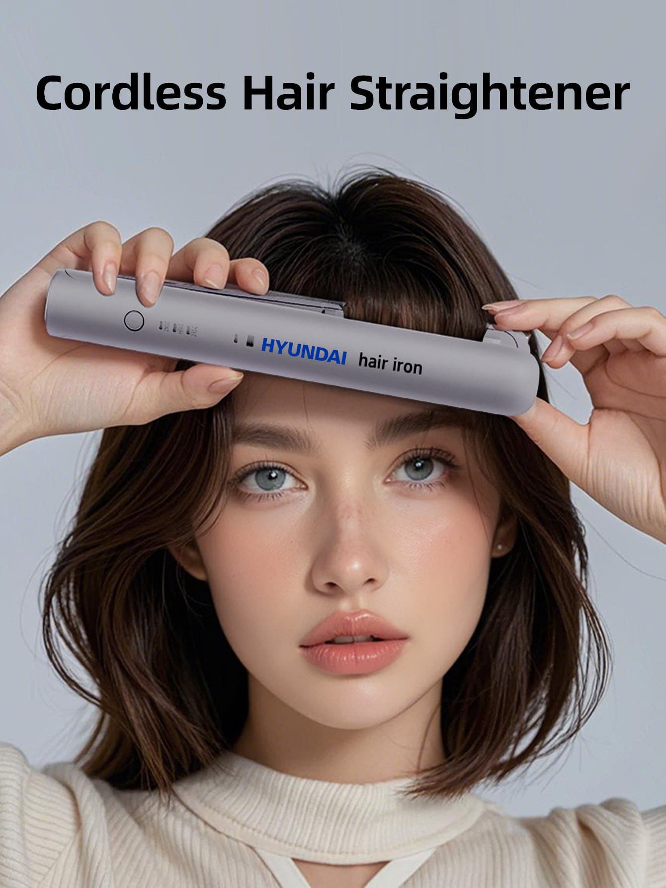 HYUNDAI 2-In-1 Mini Wireless Tourmaline Ceramic Hair Curler/Straightener, Smart Constant Temperature, Portable Micro-Coil Hair Straightener/Curler, Convenient For Business Travel
