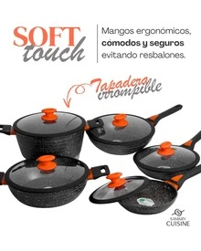 Batería de Cocina Roma 7 Piezas con Recubrimiento de Cerámica Antiadherente Premium | Incluye Olla 7 Litros, Arrocera 28 cm, Sartén Wok 28 cm y Sartenes 20 y 24 cm | Tapas de Cristal Resistentes a Caídas | Cocción Uniforme | Compatible con Estufas de Gas, Eléctricas e Inducción - Ver 4