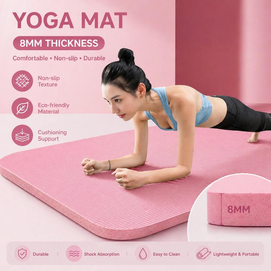 Pink Yoga Mat Set (185CM*61CM) , Fitness Exercise Mat For Yoga, Pilates, Workout - 粉色 - 查看 1