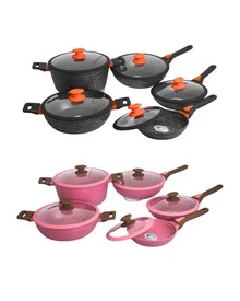 Batería de Cocina Roma 7 Piezas con Recubrimiento de Cerámica Antiadherente Premium | Incluye Olla 7 Litros, Arrocera 28 cm, Sartén Wok 28 cm y Sartenes 20 y 24 cm | Tapas de Cristal Resistentes a Caídas | Cocción Uniforme | Compatible con Estufas de Gas, Eléctricas e Inducción - Ver 10