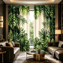 Bộ 2 rèm, nhiều màu sắc, họa tiết lá nhiệt đới xanh và Monstera, phong cách thực vật sống động, rèm in họa tiết, vải 100% polyester, kiểu treo thanh, không lót, định lượng 90gsm, rộng 180cm, lý tưởng cho phòng ngủ, phòng khách và không gian theo chủ đề ven biển. - Nhiều màu - Xem 9