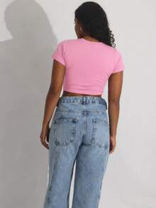 Kit 3 Cropped Women's Blouse Short Sleeve BabyLook Suplex Basic Casual - 藕粉色 - 查看 6
