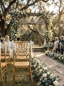 1 pieza Decoración de silla con lazo de perlas falsas; Elegante lazo con cuentas de perlas falsas; Adecuado para la decoración de sillas de boda, área de recepción de bodas, decoración central floral, decoración de silla del oficiante de bodas, decoración de fondo de ceremonia de bodas, ideal para recepción de bodas, sillas de salón de banquetes y fondos de fiestas, decoración de fiestas de cumpleaños y vacaciones - A - Ver 4
