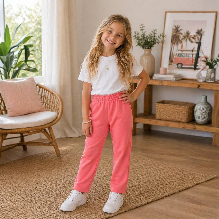 Children's Unisex Fleece Pants Set, Sizes 4 To 8 Years | Thick Winter Pants For Children | Fleece Pants For Girls And Boys - Guava - View 1