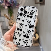 Ốp lưng điện thoại TPU họa tiết trái tim anh đào màu đen, bao phủ toàn diện, tương thích với iPhone 14 Pro Max, 13/12/11 Pro Max, 15 Pro Max, XR/XS Max/XS, Soft 7/8, Wave Edge 16/16 Pro Max, 13 Pro Max, 17/17 Air/17 Pro Max, 12 Mini, ốp bảo vệ điện thoại thời trang dành cho nữ. - Nhiều màu - Xem 3