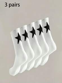 3/6 Unisex Mid-Calf Socks With A Star Pattern, Comfortable And Casual, Stylish Sports Socks Suitable For Outdoor Fitness, Basketball, And Running, Perfect For Everyday Outings, Versatile For All Seasons - Multicolor - View 12