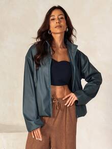 Premium Leather Lined Luxury Bomber Jacket For Autumn And Winter - 橄欖綠 - 查看 2