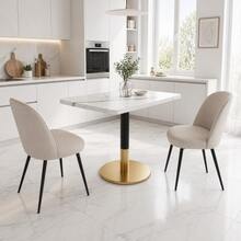 Modern Rectangle Dining Table For 2 Small Kitchen Table With White Marble Pattern Wood Desktop And Black Metal Pillar Negotiation Table With Gold Base For Dining Room Kichen Office Meeting Room 80*60c - 白色 - 查看 4
