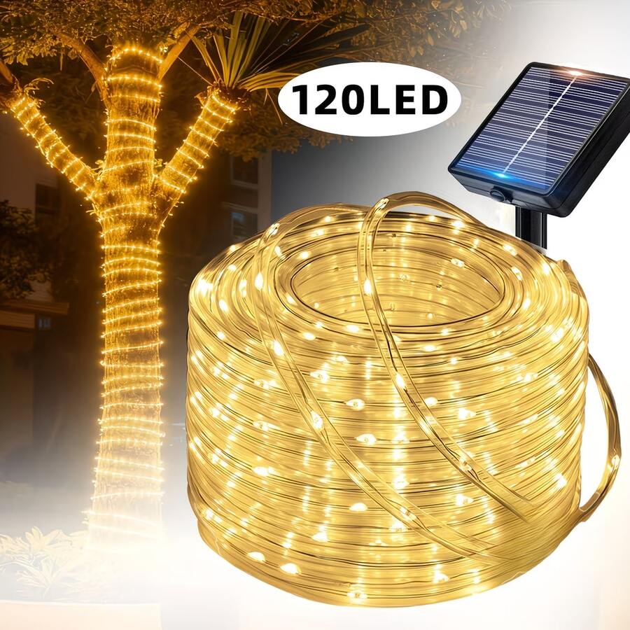 Luces solares LED tipo tubo, 8 modos de iluminación, IP65 resistente al agua, luces solares flexibles y doblables para jardín exterior, piscina, fiesta, boda, Navidad, decoración de vallas - Tubo de luz transparente - Ver 1
