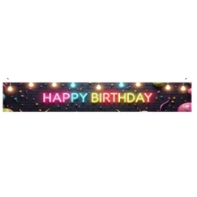 1 件霓虹生日主题桌旗,两种款式可选:黑色砖纹背景搭配彩色霓虹“生日快乐”字样,或紫色砖纹背景搭配手写体霓虹“生日快乐”字样。 - 彩色 - 查看 16