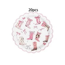 10个/20个/30个装粉色牛仔女郎生日纸盘，西部牛仔靴和蝴蝶结主题，9英寸和7英寸生日快乐派对纸盘，适用于婴儿派对、牛仔竞技表演、单身派对、女孩生日、节日、活动、牛仔女郎派对用品，男女皆宜。 - 多色 - 查看 10