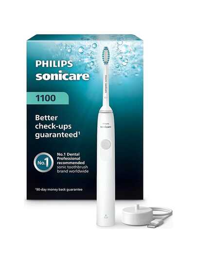 PHILIPS 1100 Series  Electric Toothbrush White 1 Count - For Daily Oral Care,Deep Cleaning With Ergonomic Handle, Soft Brush Head For Women Girls,Men Boy, Mother,Girlfriend, Wife, Friend, Boyfriend, Husband, Father, Brother Suitable For Birthday,Party,Office,Gift