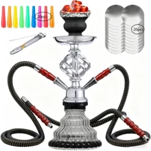 Bộ shisha cao cấp GRENAOH 22 inch, bao gồm 4 ống hút, bình nước thủy tinh, chén shisha bằng gốm và gạt tàn than (4 món) - Bình hút shisha cỡ trung bình với bốn ống. - Xem 11