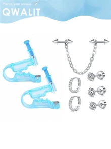 20G Kit desechable de pistola para perforar orejas, incluye pendientes, herramienta de autoperforación de orejas para uso en el hogar - Multicolor - Ver 5