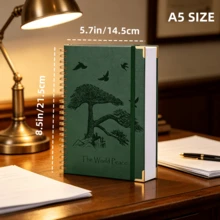 Cuaderno espiral premium, 300 páginas con encuadernación de cuero, cuaderno de rayas universitarias, tapa con relieve del árbol de la vida, diario de mujer, tamaño grande A5 de 8.5" x 5.7", 24 pestañas de índice, esencial para el trabajo y la escuela, regalo elegante para la vuelta al colegio y la temporada de graduación - Árbol de la Vida y la Paz - Ver 2
