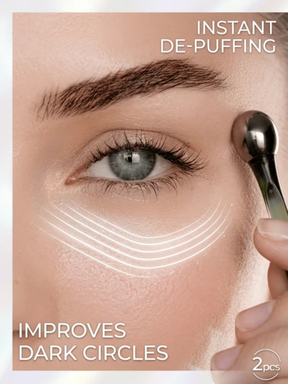 2 piezas Rodillo masajeador manual para ojos - Tratamiento para deshinchar y reducir ojeras, herramienta de masaje facial refrescante para promover la circulación sanguínea y reducir las líneas finas, diseño portátil ergonómico