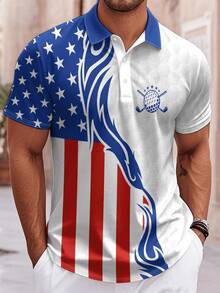 The Pattern Features A Majestic Blue Eagle Flowing Across The American Flag With Stars And Stripes Symbolizing Freedom Courage And National Pride Comfortable Fabric For Everyday Elegance 3D Printed POLO Shirt For Men - Nhiều màu - Xem 6