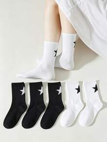 3/6 Unisex Mid-Calf Socks With A Star Pattern, Comfortable And Casual, Stylish Sports Socks Suitable For Outdoor Fitness, Basketball, And Running, Perfect For Everyday Outings, Versatile For All Seasons - Multicolor - View 6