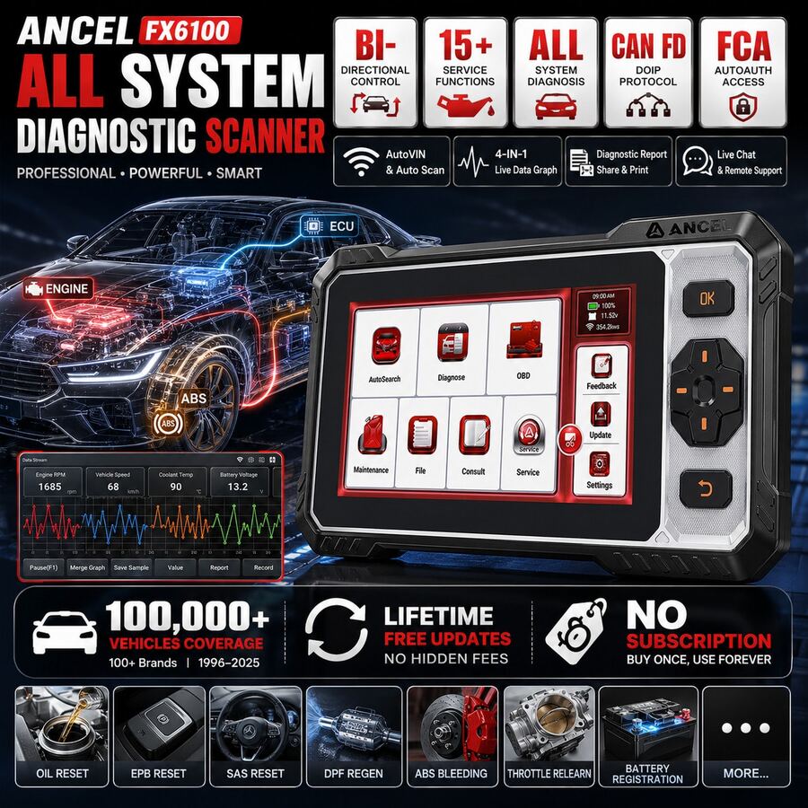 ANCEL FX6100 Bidirectional Scan Tool, Full System OBD2 Diagnostic Scanner With Active Test, 15+ Service Resets, AutoVIN, Lifetime Free Updates, Code Reader For DIY & Mechanics - FX6100 - View 1