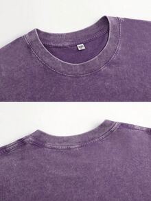 1pcsCute Cat Funny Graphic Graphic T-ShirtMen's Cotton T-Shirt, 230G Washed Short-Sleeve Suitable For Halloween, Christmas And Spring Festival Gifts - 紫色 - 查看 4