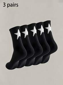 3/6 Unisex Mid-Calf Socks With A Star Pattern, Comfortable And Casual, Stylish Sports Socks Suitable For Outdoor Fitness, Basketball, And Running, Perfect For Everyday Outings, Versatile For All Seasons - Multicolor - View 13