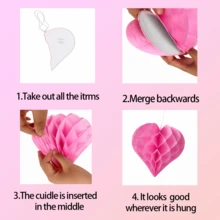 7Pcs Heart Honeycomb Ball Watermelon Paper Lantern Hanging Decor Set, Foldable Paper Ornament For Wedding Engagement Party Ceiling Decor Foldable Paper Ornament For Wedding Engagement Party Ceiling Decor - View 7