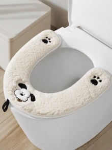 1 pieza Cubierta de asiento de inodoro con diseño de perro en forma de U, acolchada, con aislamiento térmico, antifouling y con asa, de estilo lindo y de dibujos animados - Multicolor - Ver 6