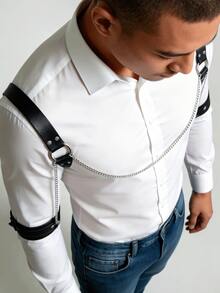 1 chiếc dây đeo ngực bằng da PU phong cách Punk dành cho nam, kiểu dáng đơn giản, đa năng, có thể điều chỉnh, phù hợp cho câu lạc bộ, tiệc tùng, lễ hội, hẹn hò. - màu đen - Xem 4