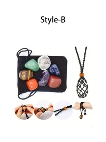 1/9/12/14件天然手工編織水晶寶石網袋，大顆珠吊墜飾品，能量石項鍊 - 彩色 - 查看 10