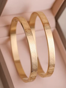 Bộ 3 chiếc/1 chiếc vòng tay nữ bằng thép không gỉ thiết kế hình tre phong cách tối giản cổ điển, thích hợp đeo hàng ngày và đi du lịch, cũng là món quà lãng mạn cho Ngày của Mẹ hoặc Ngày Valentine. - Vàng - Xem 4