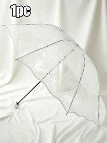 1/2 Premium French Transparent Umbrella, Floral Lace & Wavy Edge Design, Portable 3-Fold Travel Umbrella, Unisex, Suitable For Forest Picnic, Commute And Car Daily Use - Multicolor - View 12