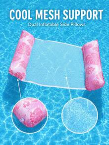 1pc Waterproof Inflatable Beach Lounger, Quick Dry Mesh, Tropical Leaf Pattern, Size 46x27 Inches, Comfortable For Beach, Pool, Lake - Love Cave - View 6