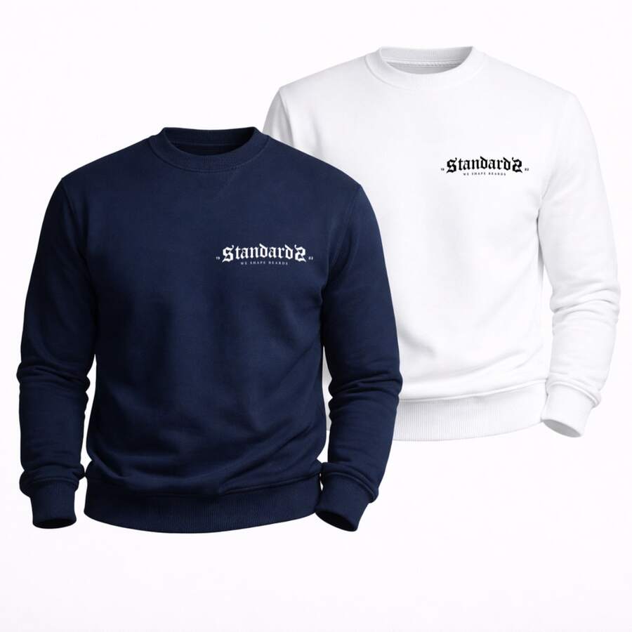 MOLETOM GOLA CARECA STANDARDS MINIMSLISTA ESTILO SUETER PARA INVERNO AGASALHO CONFORTO PREMIUM BLUSA DE FRIO - BRANCO E AZUL - Visão 1
