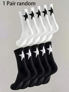 3/6 Unisex Mid-Calf Socks With A Star Pattern, Comfortable And Casual, Stylish Sports Socks Suitable For Outdoor Fitness, Basketball, And Running, Perfect For Everyday Outings, Versatile For All Seasons - Multicolor - View 11