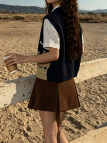 Áo khoác cardigan dệt kim gân in họa tiết hoa hoạt hình dành cho nữ, kiểu dáng thường ngày, thích hợp cho mùa xuân/hè. - Màu xanh hải quân - Xem 2