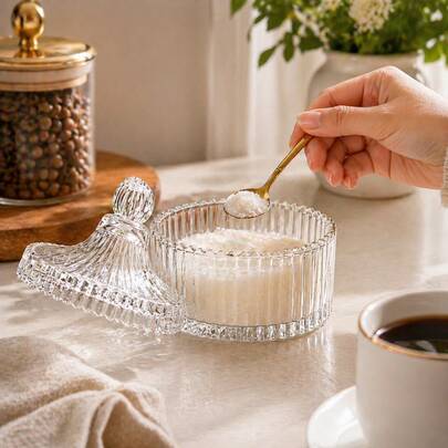Sugar Jar With Lid, 10cm Clear Glass Decorative Jar 240ml