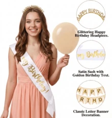 16th Birthday Champagne Gold Birthday Decorations For Women Girls, Beige White Balloons Happy Birthday Balloons Banner Star Garland Birthday Sash Fringe Curtains For Birthday Party Decoration Room Decor Wedding - 16歲生日 - 查看 6