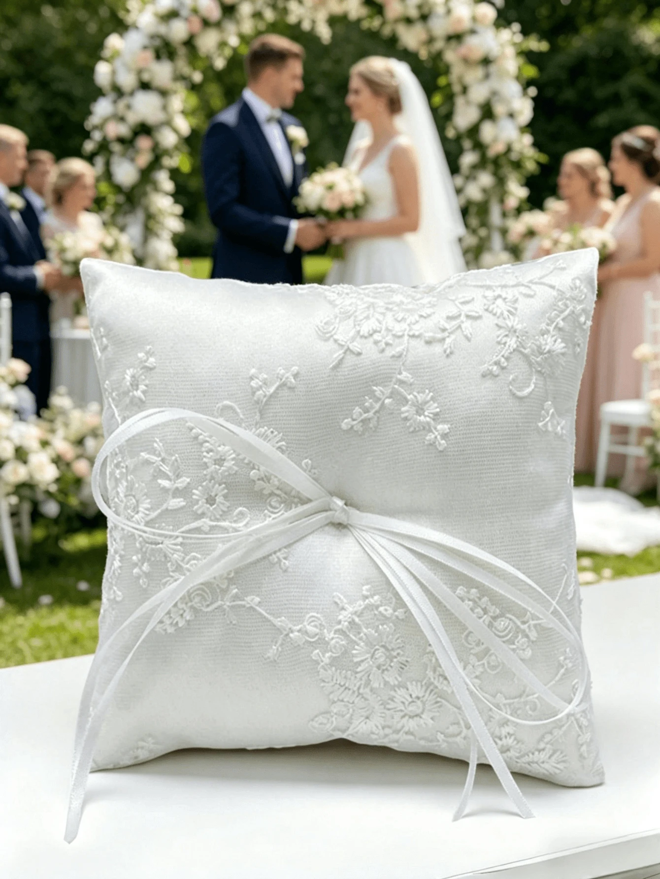 1pc Lace Bridal Ring Pillow, Suitable For Wedding Ceremony And Party - Multicolor - View 1