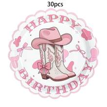 10个/20个/30个装粉色牛仔女郎生日纸盘，西部牛仔靴和蝴蝶结主题，9英寸和7英寸生日快乐派对纸盘，适用于婴儿派对、牛仔竞技表演、单身派对、女孩生日、节日、活动、牛仔女郎派对用品，男女皆宜。 - 多色 - 查看 9
