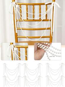 1 pieza Decoración de silla con lazo de perlas falsas; Elegante lazo con cuentas de perlas falsas; Adecuado para la decoración de sillas de boda, área de recepción de bodas, decoración central floral, decoración de silla del oficiante de bodas, decoración de fondo de ceremonia de bodas, ideal para recepción de bodas, sillas de salón de banquetes y fondos de fiestas, decoración de fiestas de cumpleaños y vacaciones - A - Ver 2