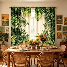 Bộ 2 rèm, nhiều màu sắc, họa tiết lá nhiệt đới xanh và Monstera, phong cách thực vật sống động, rèm in họa tiết, vải 100% polyester, kiểu treo thanh, không lót, định lượng 90gsm, rộng 180cm, lý tưởng cho phòng ngủ, phòng khách và không gian theo chủ đề ven biển. - Nhiều màu - Xem 1