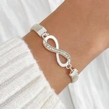 VKME 1/2 chiếc vòng tay biểu tượng vô cực sang trọng nhẹ, chất liệu kim loại tương thích, kiểu dây đeo chân. - Bạc - Xem 2