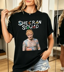 Ed Sheeran Y2K Pop Star Figure Print Summer Short Sleeve Oversized T-Shirt, 100% Cotton, Unisex - Black - View 1