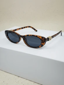 1pc Small-Frame Square Yellow Lens Y2K Fashion Glasses - Leopard Gray Flakes - View 4