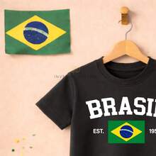 Brazil Youth World Cup T-Shirt For Kids, 100% Cotton, Unisex Fan Design - 黑色 - 查看 2