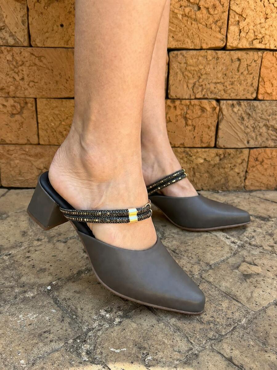 Women's 2-In-1 Mule Pump With Block Heel, Medium Heel, Comfortable, Various Colors - Xám - Xem 1