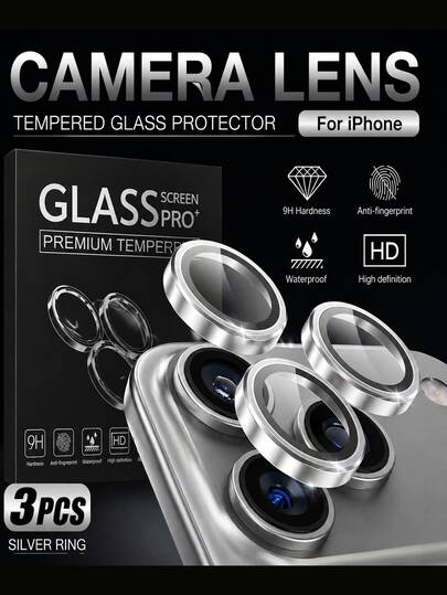 3pcs Metal Camera Lens Protector Rings, Ultra-Clear Tempered Glass Lens Covers, Easy 1-Second Installation, Scratch-Resistant Camera Lens Protector, Silver, Compatible With IPhone 17 Pro/17 Pro Max/16 Pro Max/16 Pro/16 Plus/16, 15 Pro Max/15 Pro/15 Plus/15, 14 Pro Max/14 Pro/14 Plus/14, 13 Pro Max/13 Pro/13/13 Mini, 12 Pro Max/12 Pro/12/12 Mini, 11 Pro Max/11 Pro/11 Series Phone Accessories