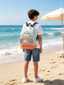 1 Set Beach Swimming Backpack, Cartoon Pool Bag With Transparent Pocket, Wet & Dry Separation, Cute Unicorn & Crocodile Pattern Beach Bag, Suitable For Boys And Girls - Multicolor - View 5
