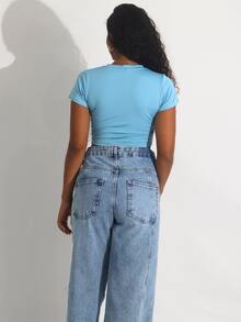 Kit 3 Cropped Women's Blouse Short Sleeve BabyLook Suplex Basic Casual - 藕粉色 - 查看 4